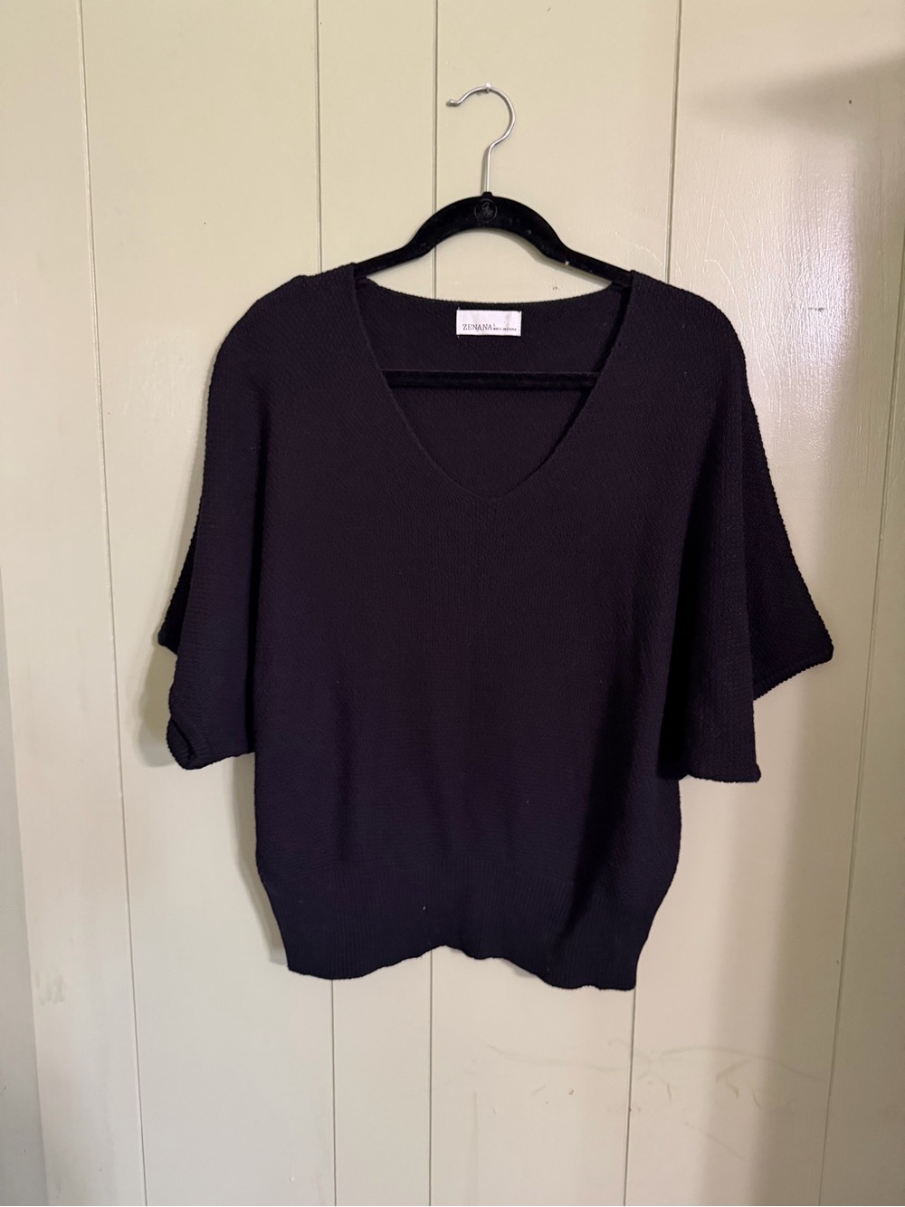 Zenana Black V-Neck Short Sleeve Sweater